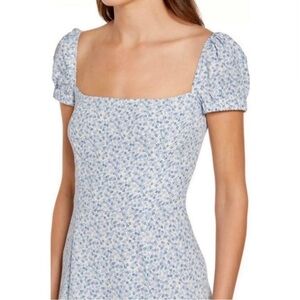 Reformation Sienne Cap Sleeve Genie Blue White Ditsy Floral Midi Dress